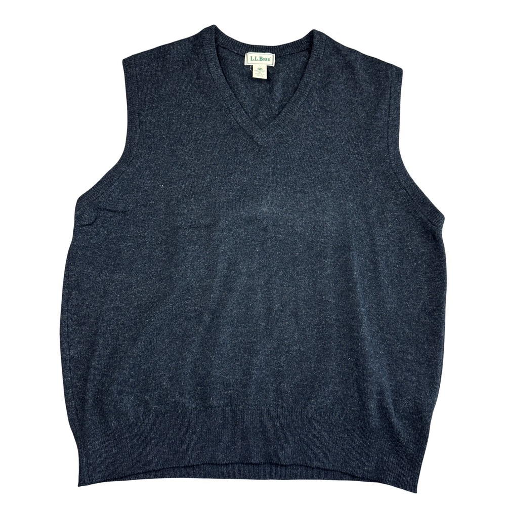 LL Bean Mens XL Lambswool Sweater Vest Gray V-Neck Made in Scotland Wool Knit